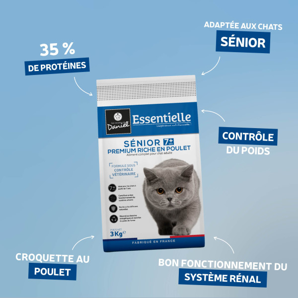 Croquettes Essentielle chat sénior stérilisé 7+ poulet - 3 kg
