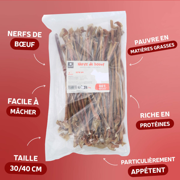 Nerfs de bœuf longs pour chien 1 kg – Mastication | Recettes de Daniel