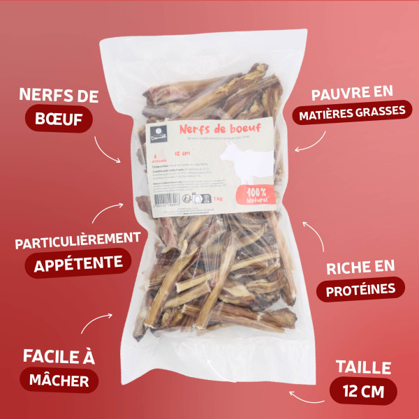 Nerf de bœuf - Mastication naturelle chiens - 12cm - 1kg - Les Recettes de Daniel